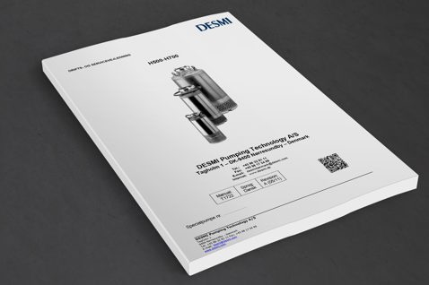 DESMI manual cover for H500-H700 pumps, featuring product image and contact details.