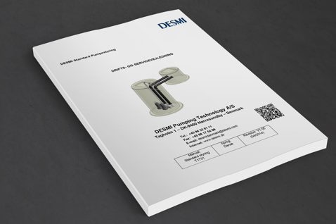 DESMI manual cover with pump illustration and contact information.