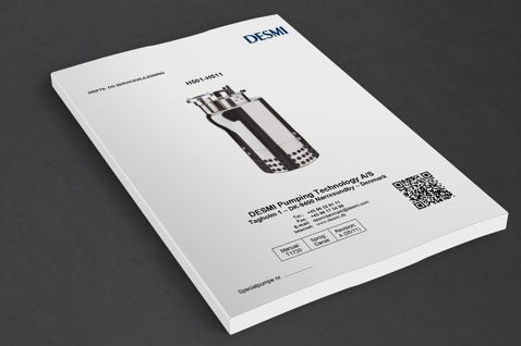 DESMI manual featuring H501-H511 pump, contact information, and QR code.