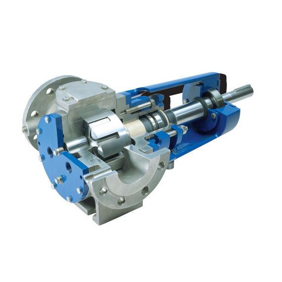 Cutaway view of DESMI ROTAN gear pump, showcasing internal components for fluid handling.