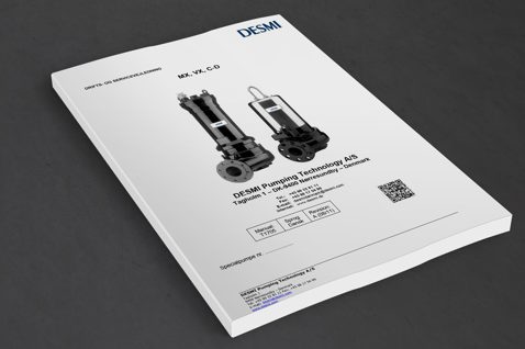 DESMI manual cover featuring MX, VX, C-D pumps for fluid handling systems.