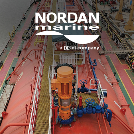 Nordan Marine ship deck with DESMI fluid handling equipment, highlighting marine technology.