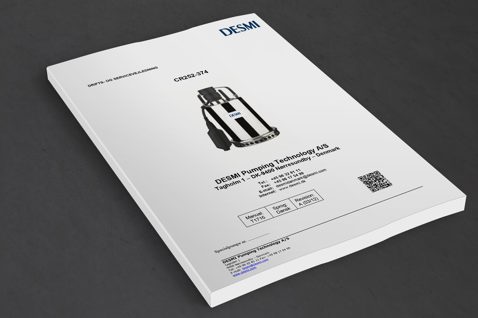 DESMI instruction manual cover featuring a pump image and company contact details.