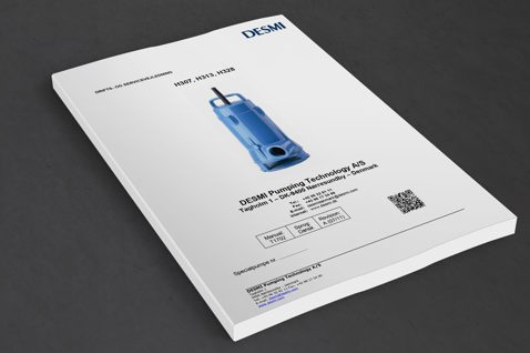 DESMI manual cover featuring blue pump model H307, H313, H328 for fluid handling.