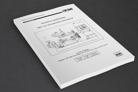 DESMI manual for diesel-driven sprinkler system, featuring technical diagram on cover.