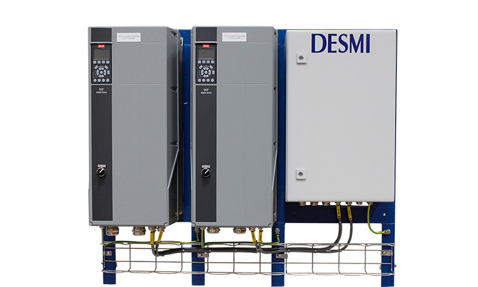 DESMI control panel and equipment for fluid handling, featuring multiple units.