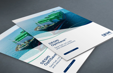 DESMI Optisave brochures featuring a cargo ship on the cover.
