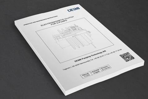 DESMI manual for electromagnetic clutch on S-pumps, featuring technical illustration.