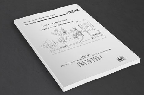 DESMI manual for diesel-driven sprinkler system with technical diagram on cover.
