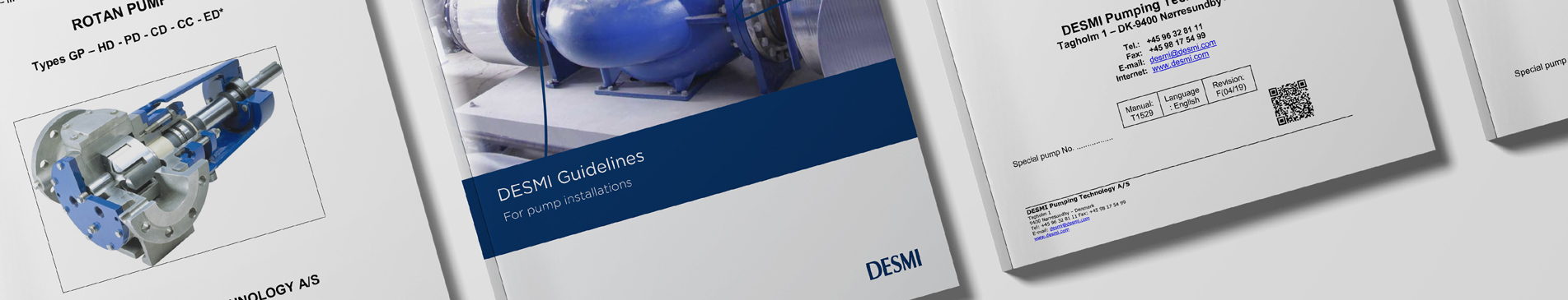 DESMI brochures featuring pump models and installation guidelines for fluid handling.